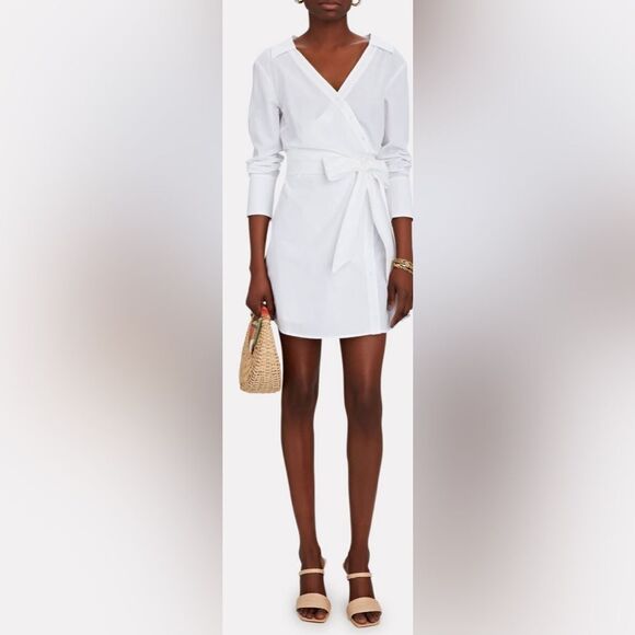 Intermix Maggie Cotton Poplin Asymmetrical Button Wrap Shirt Dress White 6 - Picture 3 of 12